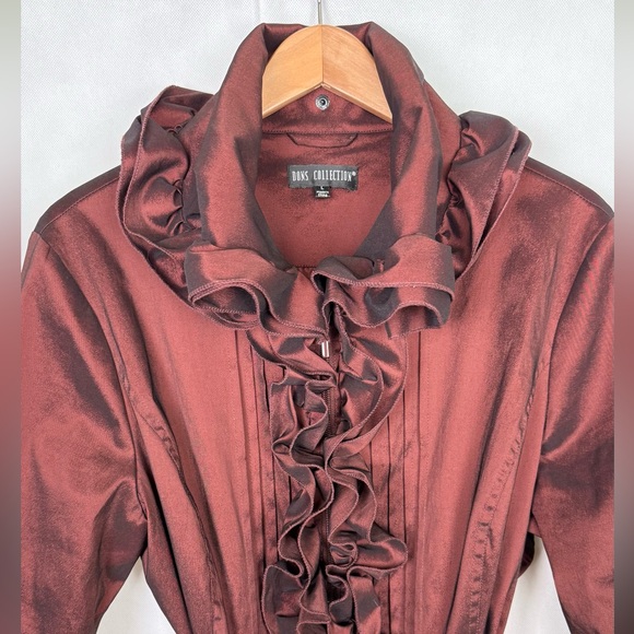 Dons Collection Ruffled Tafta Iridescent Burgundy Dress Jacket Victorian Regency - Picture 3 of 14